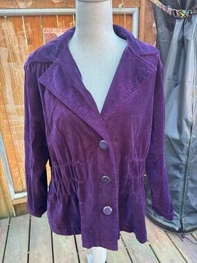 Vintage JOAN RIVERS Purple Velvet Jacket Smocked Waist 90s Whimsygoth Grunge XL